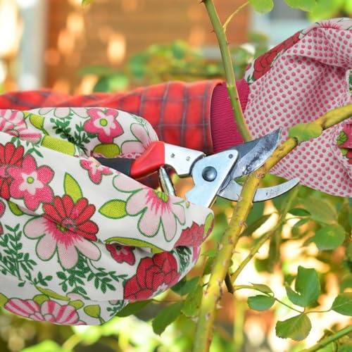 Floral Gardening Gloves for Women (2 Pairs - Purple + Rose + Red Flowers)