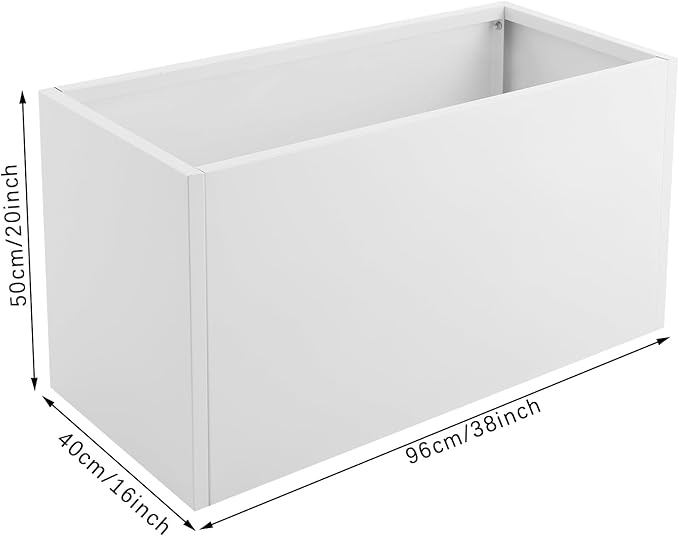 Metal Planter Box, Tall Rectangular Raised Garden Bed with Removable Shelf and Drainage Holes, Modern Steel Garden Planter, Flower Planter Boxes for Patio, Yard & Porch, Outdoor (White, 38*16*20in)