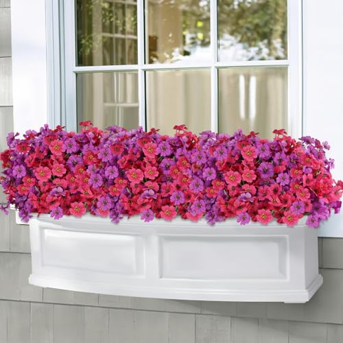 24PCS UV Resistant Artificial Flowers for Outdoors (Purple+rosy Red / 24PCS)