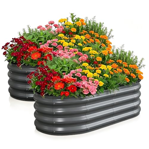 Galvanized Raised Garden Bed Outdoor 4x2x1 ft 2 Pack Oval Gray (Gray 2 Pcs / 4 x 2 x 1 ft)