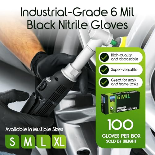 Heavy Duty 6 Mil Nitrile Chemical Resistant Medical Cooking Cleaning Disposable Gloves (Small / Black 6mil Box of 100)