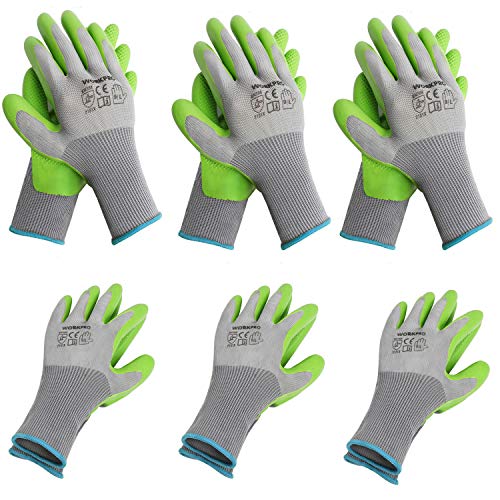 6 Pairs Eco Latex Palm Coated Garden Work Gloves by WORKPRO (Large)