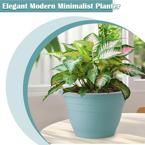 3 Pack 11 Inch Plant Pots with Drainage Hole and Plug (Sky Blue / 11 inch)