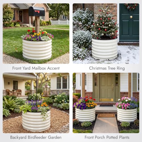 3 Pcs Round Galvanized Raised Garden Beds (White / 2x2x1.4FT(3 Pcs))