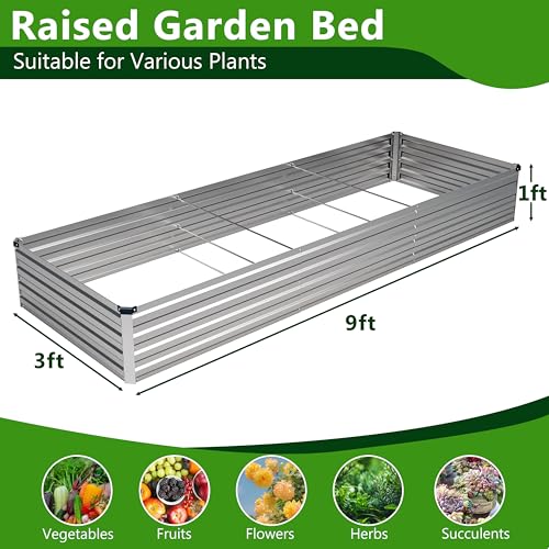 2PCS 9x3x1ft Galvanized Raised Garden Bed Kit (Sliver / 9x3x1(2PCS))