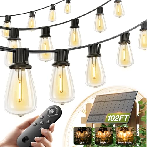 102FT(96+6) Solar String Lights Outdoor,Waterproof Dimmable 48+4 LED (96+6FT(48 Sockets))