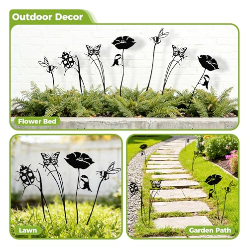 4 Pack Metal Yard Stakes for Outdoor (Black Insect: 4-pack)