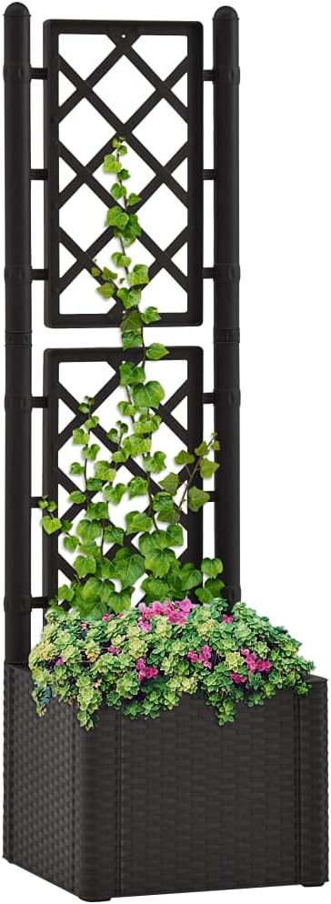 Garden Raised Bed with Trellis and Self Watering System, PP Planter with Trellis, Planter Box with Trellis, Raised Garden Bed Outdoor for Plants Hanging Flower Baskets, Anthracite