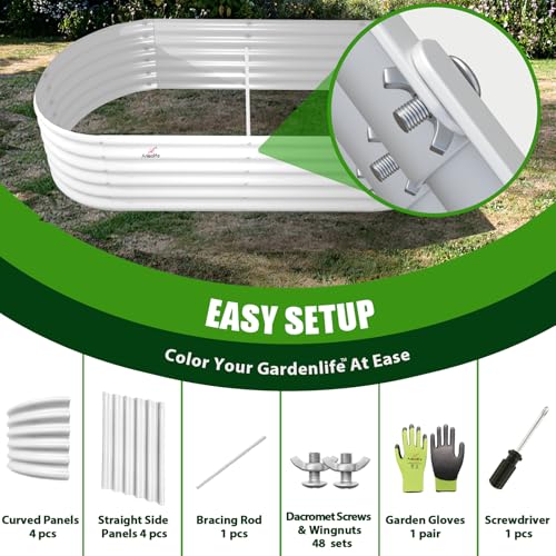 Anleolife 6x2x1.5ft Oval Galvanized Raised Garden Bed (Oval Round White / 6×2×1.5ft Tall)