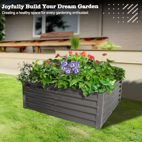 Anleolife 4x4x1.5ft Square Galvanized Raised Garden Bed (Square-quartz Grey / 4x4x1.5ft Tall)