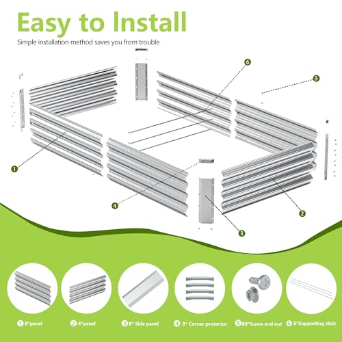 2PCS 6x3x1FT Galvanized Raised Garden Bed (6x3x1(2PCS) / Silver)