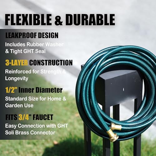 20FT 1/2-Inch Style PVC Garden Hose with Brass GHT Fittings (20 / Green)