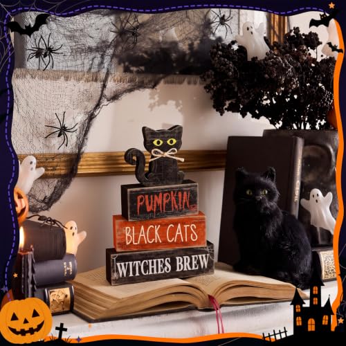4 Pcs Halloween Table Decor for Home (Black Cat)