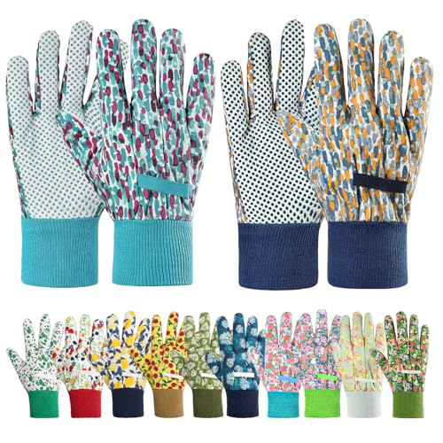 Floral Gardening Gloves for Women (2 Pairs - Dark Green Flowers)