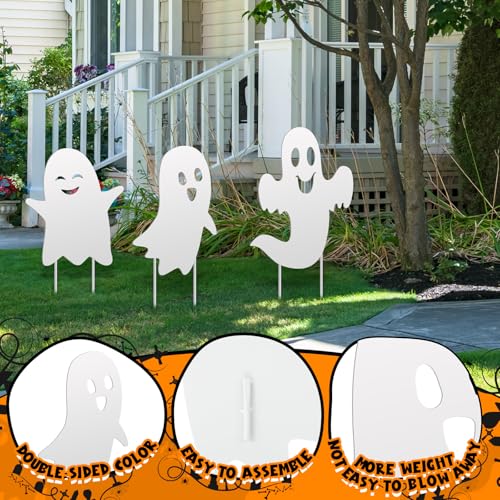 3 Pack Metal Halloween Ghost Decor (Ghost Style / White)