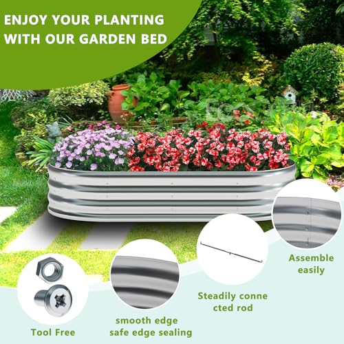 2 Pack Galvanized Raised Garden Bed Metal Oval Raised Garden Beds Outdoor Planter Box for Vegetables (6x3x1FT(2PCS) / Galvanized)