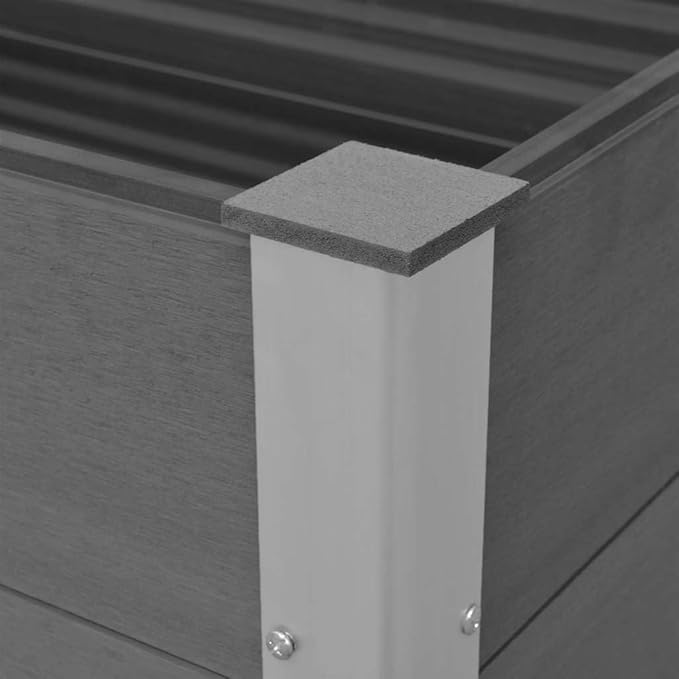 Garden Raised Bed Grey Wood-Plastic Composite Aluminum Planter Box for Outdoor Balcony Patio Planting Flowers Greenery