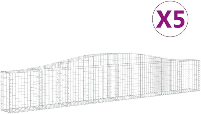 Gabion Basket Set of 5, Silver Galvanized Iron, 157.5x157.5x31.5 Inch Rectangular Outdoor Garden Planters for Landscaping