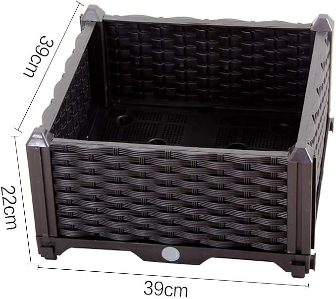 BAOYOUNI Square Raised Garden Bed Kit Plastic Planter Growing Box for Vegetables, Herbs, Flowers & Succulents in Balcony, Patio or Yard, Enjoy Your Farming Life, Black