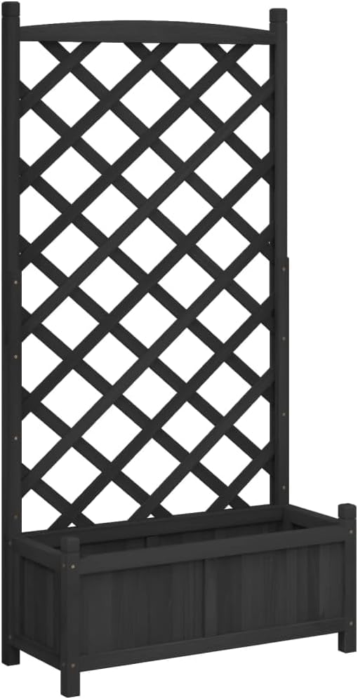 Raised Planter Box with Trellis Black Solid Fir Wood Large Elevated Garden Bed for Climbing Plants Outdoor Indoor Gardening