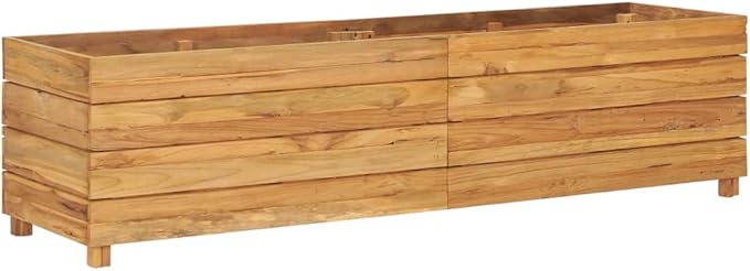 Raised Bed 59.1"x15.7"x15" Solid Wood Teak and Steel,Raised Garden Bed,Outdoor Planters for Flower Herb Garden