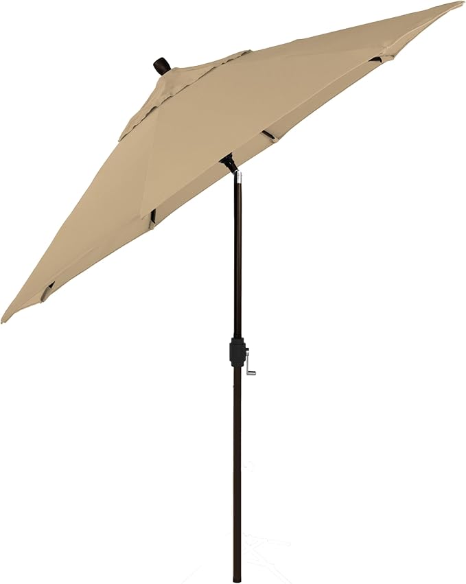 California Umbrella 12-Year-Non-Fading, 9Ft Premium Sunbrella Patio Umbrella, Hand-Crank, Button-Tilt, Bronze Frame, Heather Beige Fabric