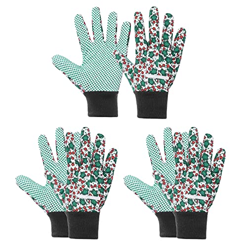 Floral Gardening Gloves for Women (3 Pairs - Green Flowers)