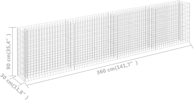 vidaXL Gabion Raised Bed | Proof Galvanized Steel, Large Garden Planter, Easy to Assemble, Outdoor Patio Flower Plant Bed Border | Silver, Size: 141.7"x11.8"x35.4"