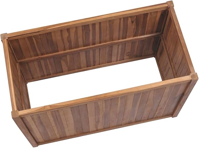 vidaXL Solid Teak Wood Raised Bed Planter - Weather Resistant Outdoor Garden Container with Unique Wood Grains, Easy to Assemble - Dimensions 39.4" x 19.7" x 19.7" - Brown