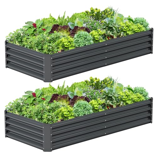 2PCS 6x3x1FT Galvanized Raised Garden Bed (6x3x1(2PCS) / Gray)