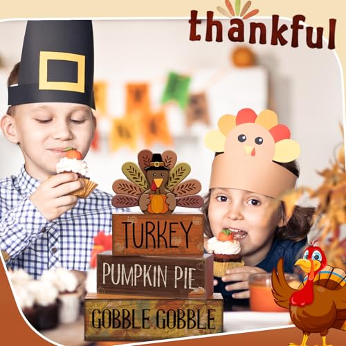 4 Pcs Thanksgiving Turkey Decor Wooden Fall Table Decorations (Classic Turkey)