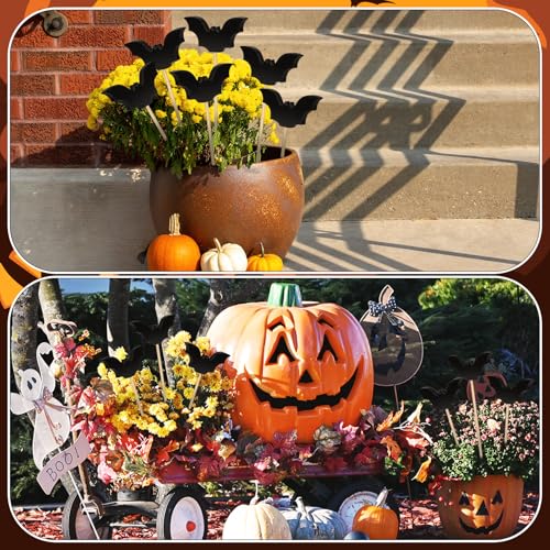 6 Pcs Halloween Wood Bat Garden Stakes Fall Plant Decor Outdoor (Bat2)
