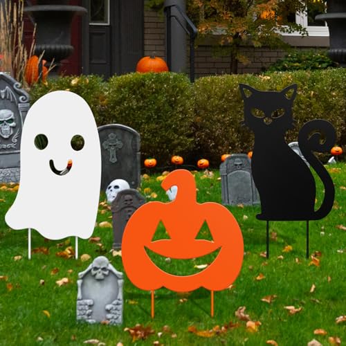 3 Pcs Metal Halloween Outdoor Yard Decor (Mixed Style / Black,white,orange)