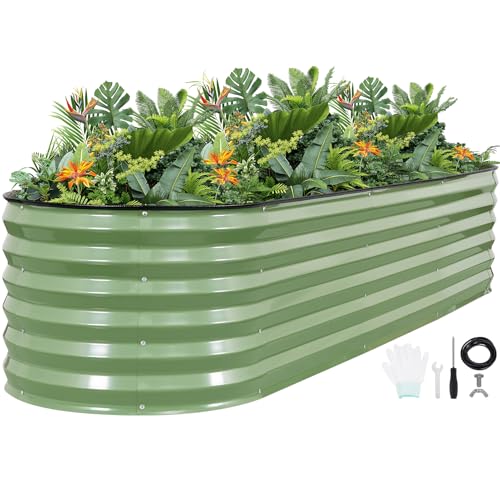 Raised Garden Beds Galvanized (Oliver Green / 8×2×1.4ft (1 Pack))