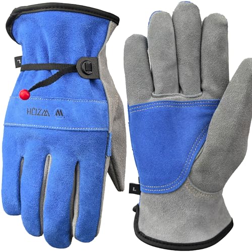 Leather Work Gloves for Men or Women.Gardening (Small (Pack of 1) / Blue - Grey)