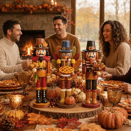 3 Pcs Fall Thanksgiving Nutcracker Turkey Figures Fall Table Decor (5 Inch / :Thanksgiving Nutcracker)