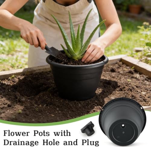 15 Pack 11 Inch Plant Pots with Drainage Holes (Black Pack of 15 / 11 inch)