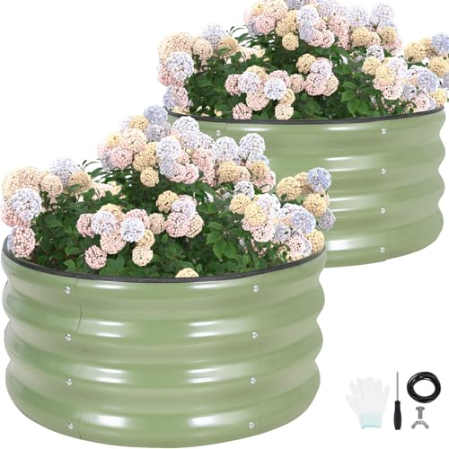 Round Raised Garden Bed Outdoor (Olive Green / 2x2x1 FT (2 Packs))
