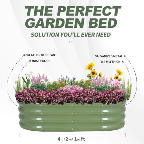 Galvanized Raised Garden Bed Outdoor (Green / 4×2×1ft（4pcs）)