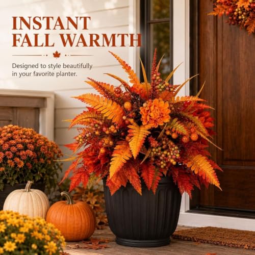 Fall Harvest Artificial Floral Arrangement with Garden Stake (Orange)