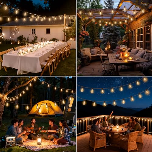 Solar String Lights Outdoor Waterproof Lights with Remote & Timer (Warm White / 50FT)