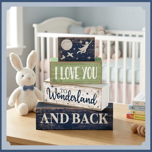 4 Pcs Wooden Farmhouse Block Signs Tiered Tray Decor (Newborn)