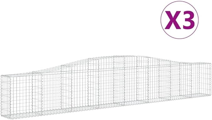 Gabion Basket Set of 3, Silver Galvanized Iron, Large Rectangular Outdoor Planter for Garden Beds, Retaining Wall, 157.5x157.5x31.5 in