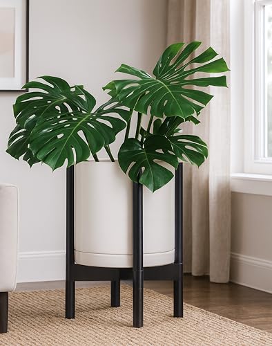 Ceramic Pot with Ebony Wood Stand (12 Inch / Oatmeal Pot + Ebony Stand)