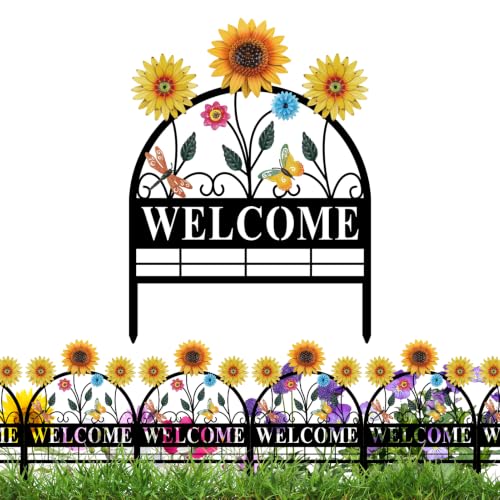 4 Pack Sunflower Garden Fence Metal Butterfly Flower Design (Sunflower)
