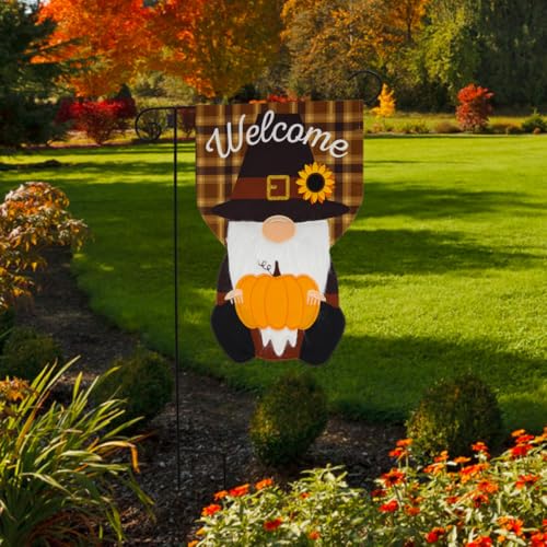 Thanksgiving Garden Flag 12x18 For Outdoor Pilgrim Gnome Burlap For Thanksgiving Garden Flag Flags For Outside