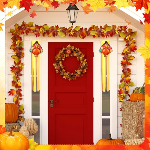 2pcs Fall Turkey Windsocks 40'' Thanksgiving Outdoor Hanging Decor (Turkey)