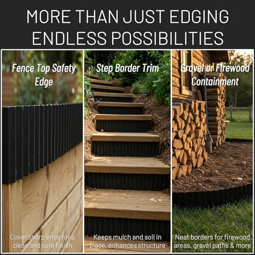 40FT x 8IN Flexible Corrugated Metal Garden Edging Roll (Black / 40FT × 8IN)