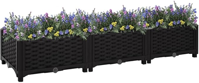 Raised Garden Bed 47.2"x15.7"x9.1" Polypropylene Planter Outdoor Garden Raised Bed Black Elevated Planter Box for Flowers, Vegetables, Herbs and Plants