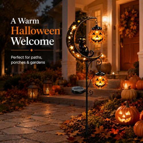 Solar Halloween Black Cat Pumpkin Moon Garden Stake Light with LED Lantern (Style C C)